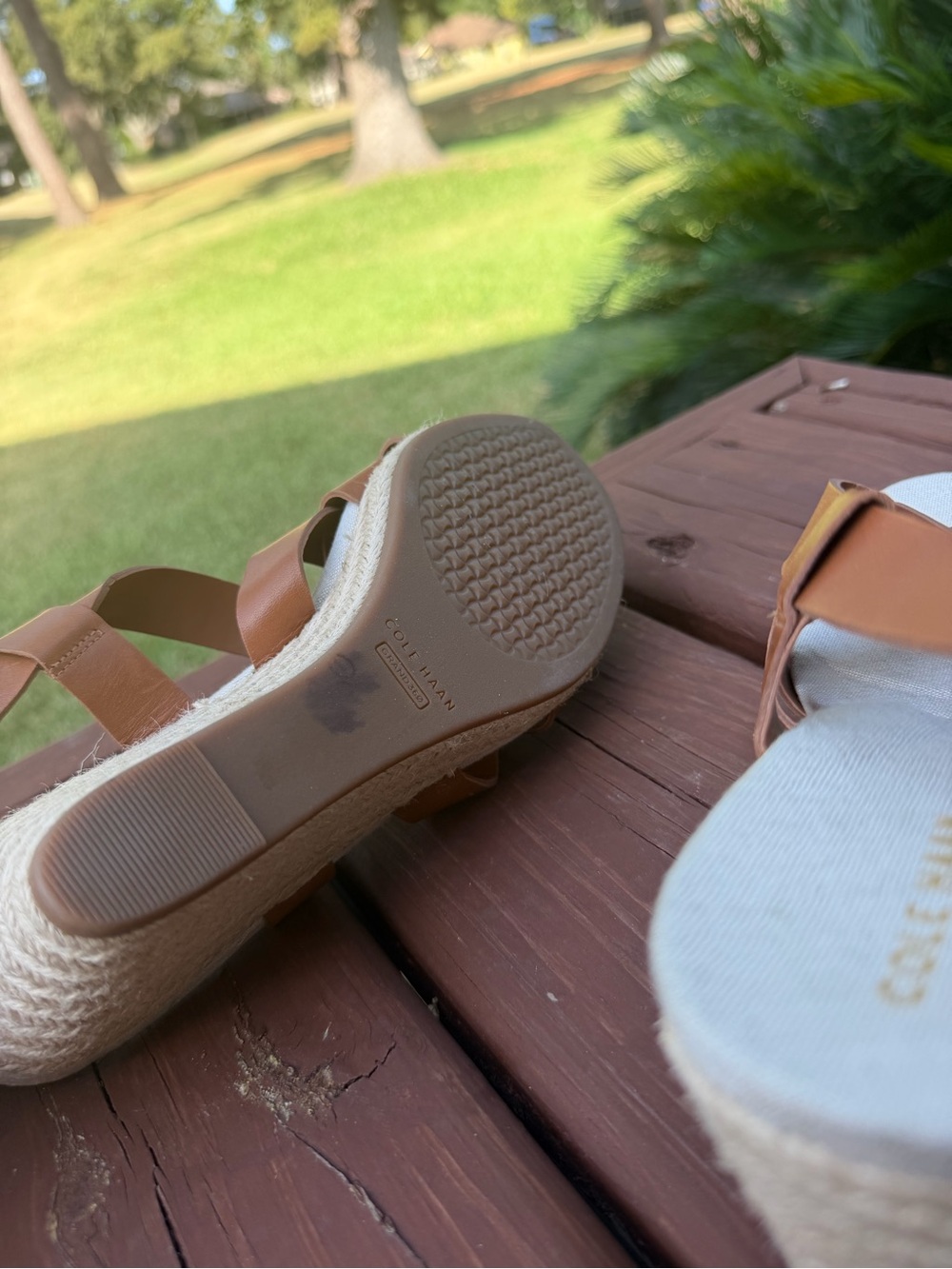 Cole Haan Crystal Honey Leather Espadrille Wedge Sandals Size 8 $150 - Picture 9 of 12